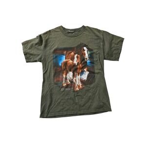 Vintage SeaWorld Clydesdale Horses T-Shirt‎ Olive Green Medium M Graphic Tee